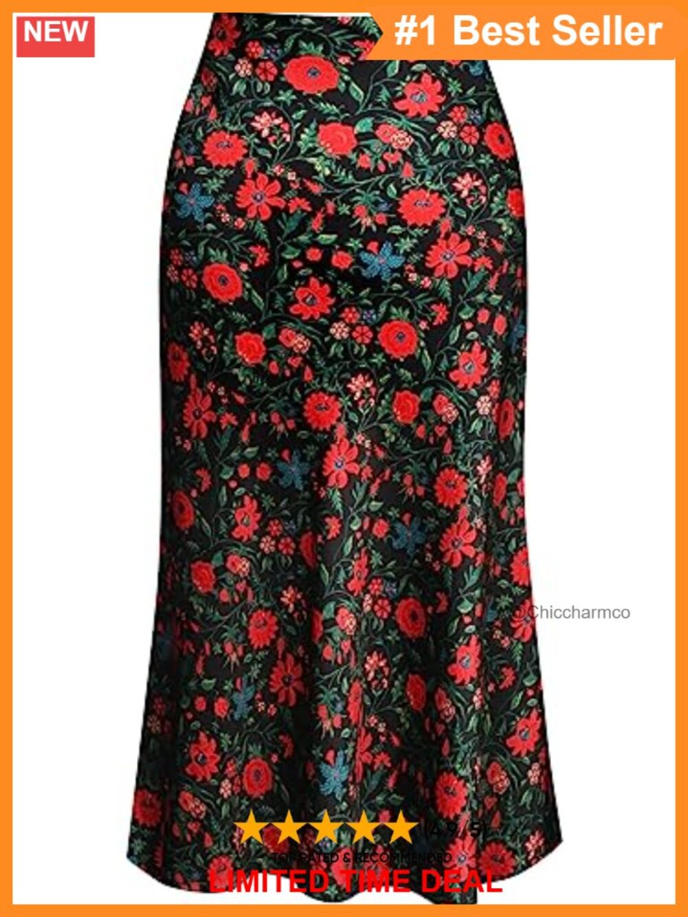 Silk Satin Midi Skirt High Waist A-Line Straight Hemline